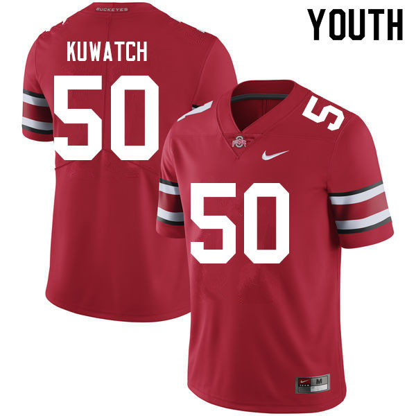 Ohio State Buckeyes Jackson Kuwatch Youth #50 Red Authentic Stitched College Football Jersey